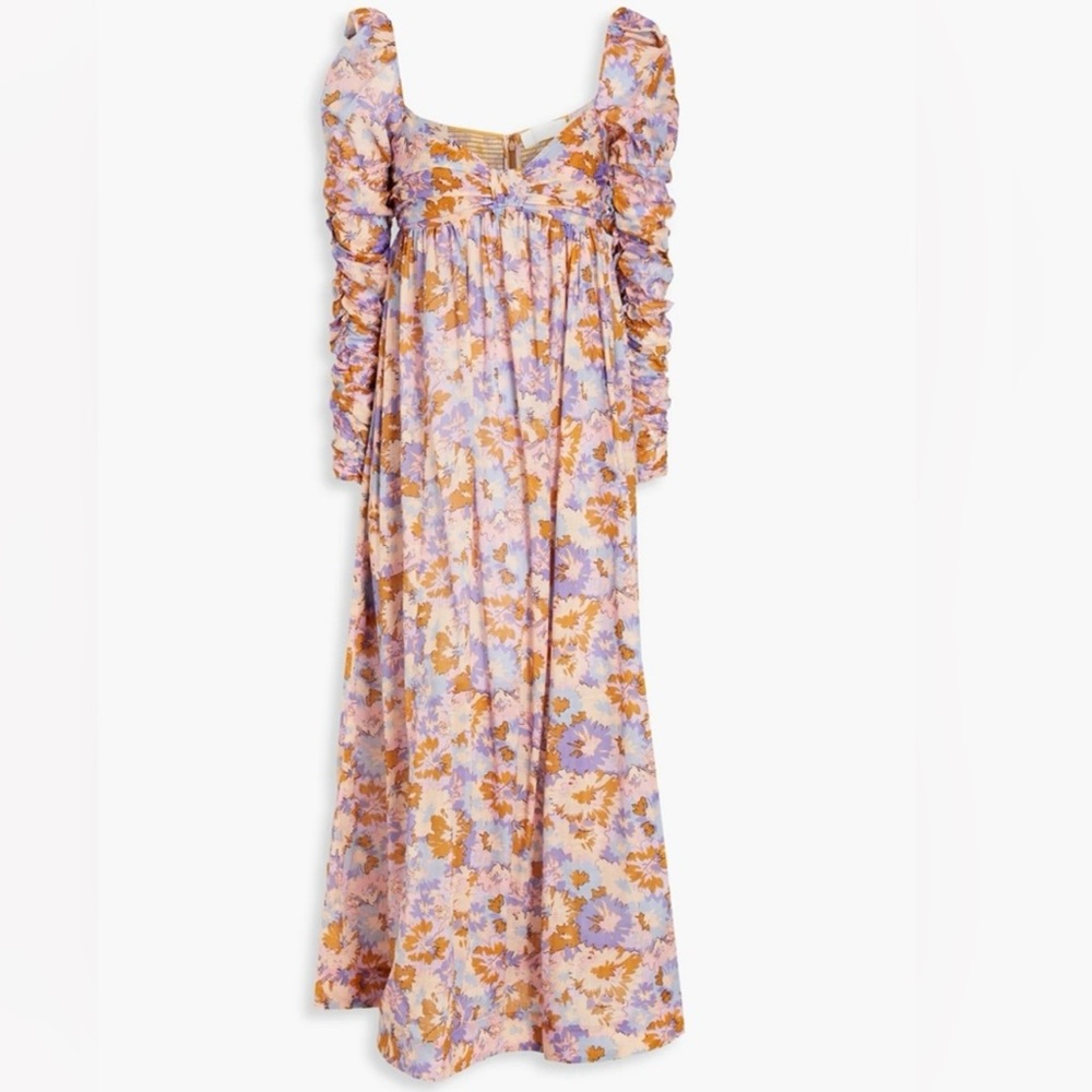 Zimmermann Gathered Floral Print Cotton Dress Size AUS 2 or US 6